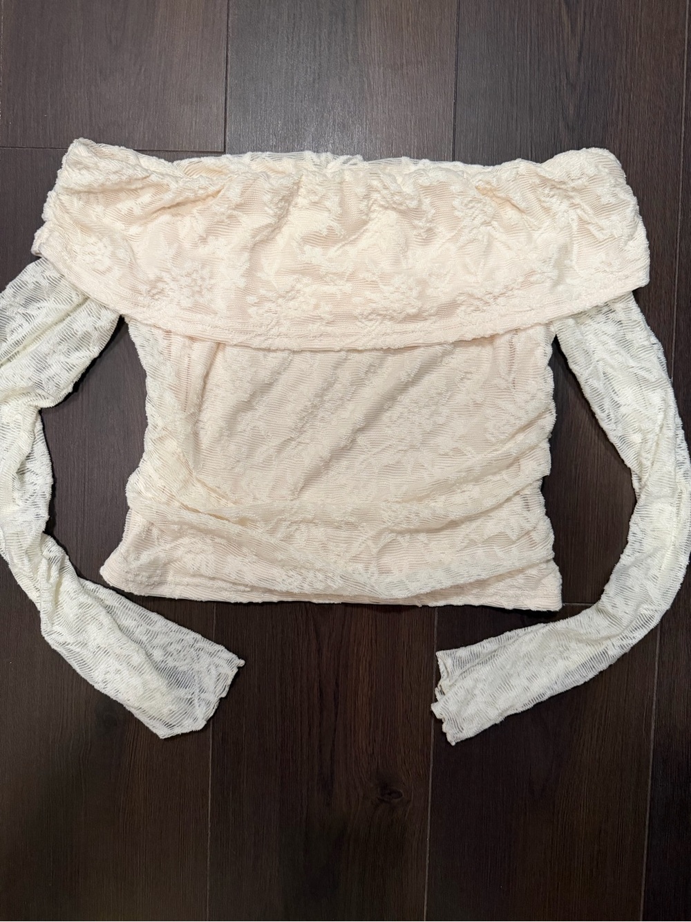 SHEIN Cream Off-Shoulder Lace Long Sleeve Top
